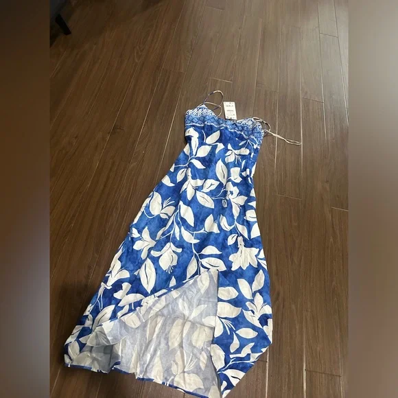 Zara | Dresses | Zara Linen Floral Blue And White Print Dress | Poshmark